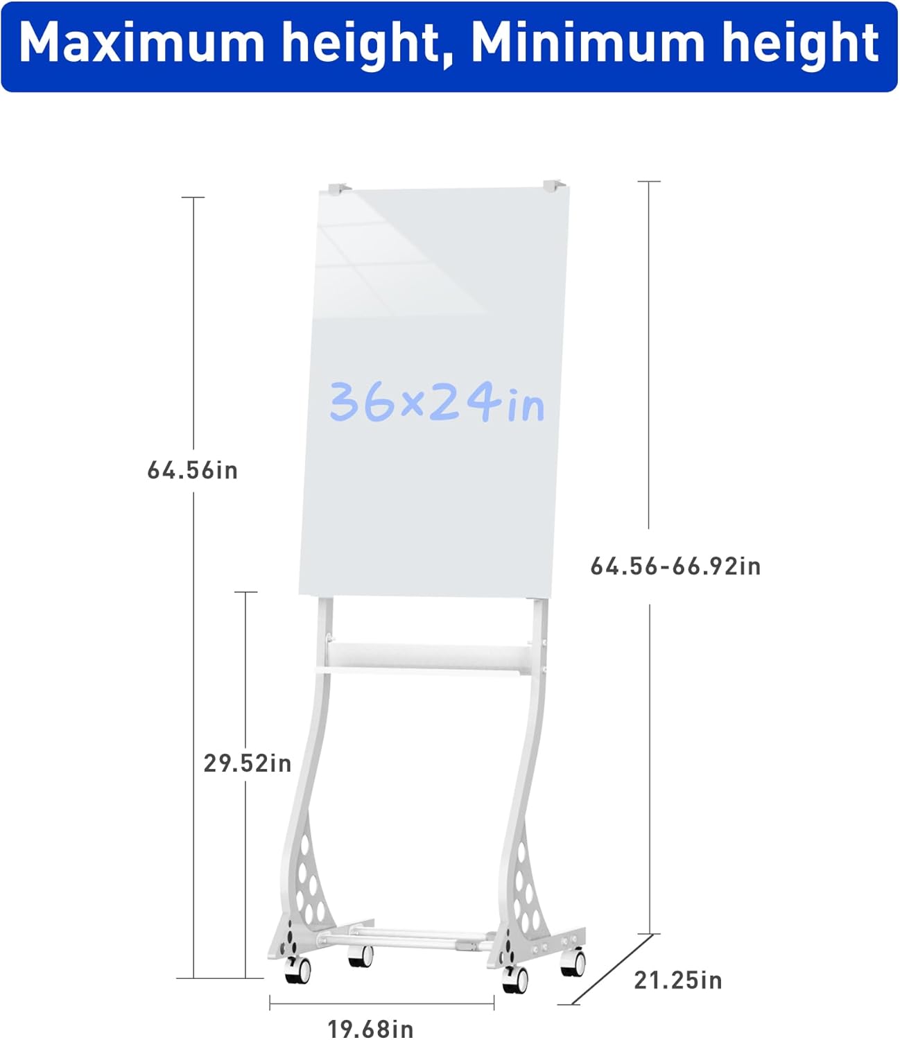 40 x 28 inch Mobile Magnetic Glass Whiteboard, Double-Sided Board with Felt Back and Storage for Office & Classroom, White