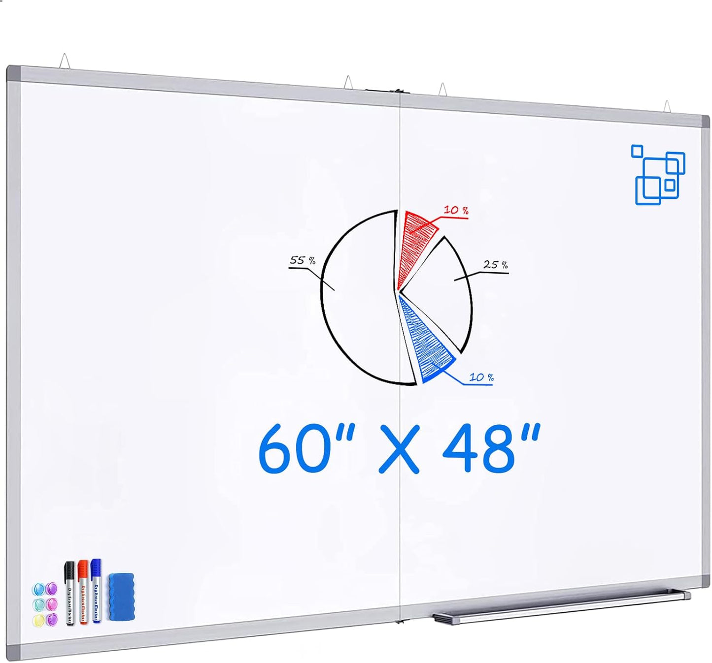 Magnetic White Board Dry Erase Board for Wall，72" x 40" Wall-Mounted Aluminum Frame Marker Board, Foldable Portable Whiteboard with a Long Pen Tray for School, Classroom, Office & Home