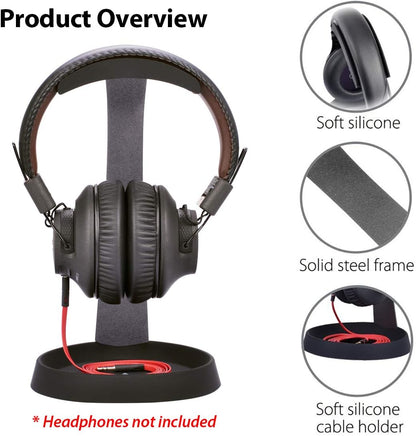Avantree HS102 - Metal & Silicone Headphone Stand Hanger with Cable Holder, Black Desk Earphone Mount Rack, Fancy Music Studio Accessories