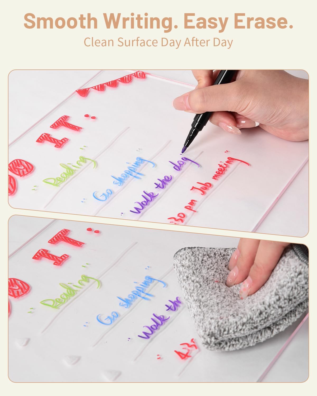 Clear Acrylic Dry Erase Board with Wood Stand – 9x12 Desktop Whiteboard for Writing, Drawing & Planning – Includes 6 Liquid Chalk Markers – Transparent Message Board for Home, Office, School