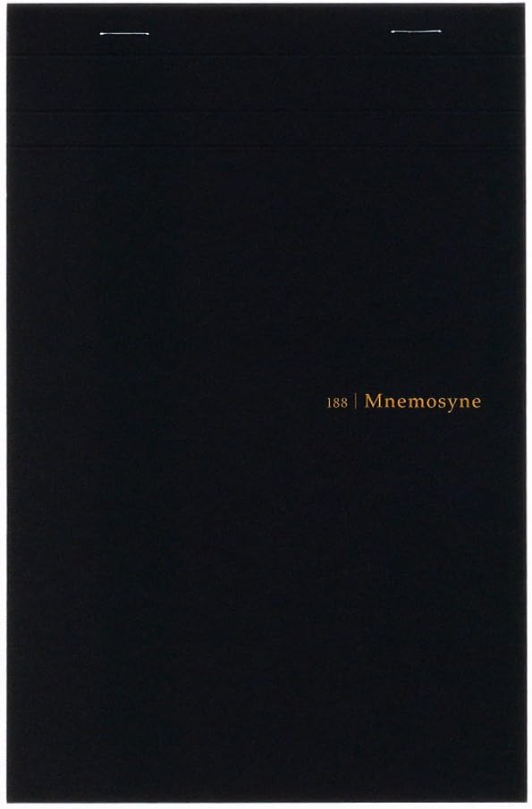 Maruman Mnemosyne Lined Notebook- Vertical A5, 5.83" x 8.27", 70 Sheets / 140 Pages, 7mm College Ruled With Center Line Journal, Perforated Pages & Wire-Bound to Lay Flat, Black, Made in Japan - Colors A