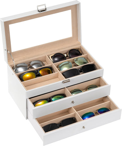 ProCase 3-layer Sunglasses Storage Organizer, 18 Slots Leather Sunglass Box Multiple Pairs Eyeglass Cases Eye Glass Eyewear Display Holder for Men Women, Valentine's Day Gift -Black