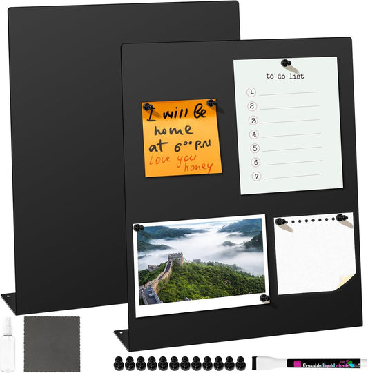 2 Pack Magnetic Bulletin Board Set, Magnetic Display Board, Small Desktop Magnet Stand, Contains Pen & 12 Magnet Clasps, for Home, School, Kitchen, Office Notice Display 12.6×11×2.6 inches