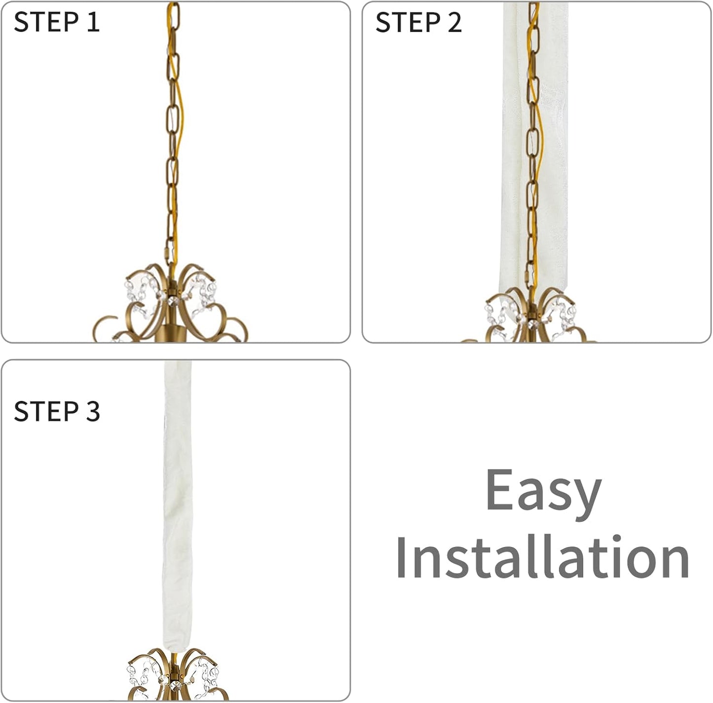 NICENEEDED 2 Pack Chandelier Fabric Cord Cover, White Chandelier Chain Cover Chain Cable Sleeve, Velvet Cloth Fabric Chain Sleeve Cord Hider Cable Management 47.2 inches