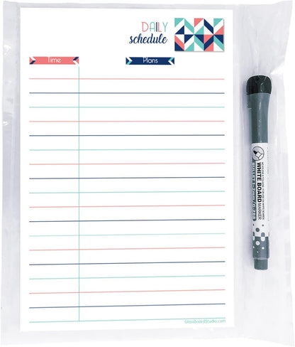 Dry Erase Daily Schedule Planner Sticker Decal by Glassboard Studio | Removable & Reusable | Magnetic Fine-Tip Marker Included (9 x 12 inches, White)