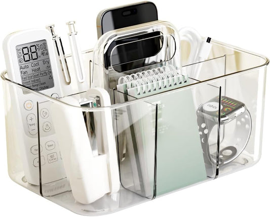Vidifor Clear Thickened Portable Caddy Tote, Shower Caddy with Handle for Bathroom, Art Supplies, Makeup, Crafts, Colored Pencils, School Supplies, Office Supplies (Clear)