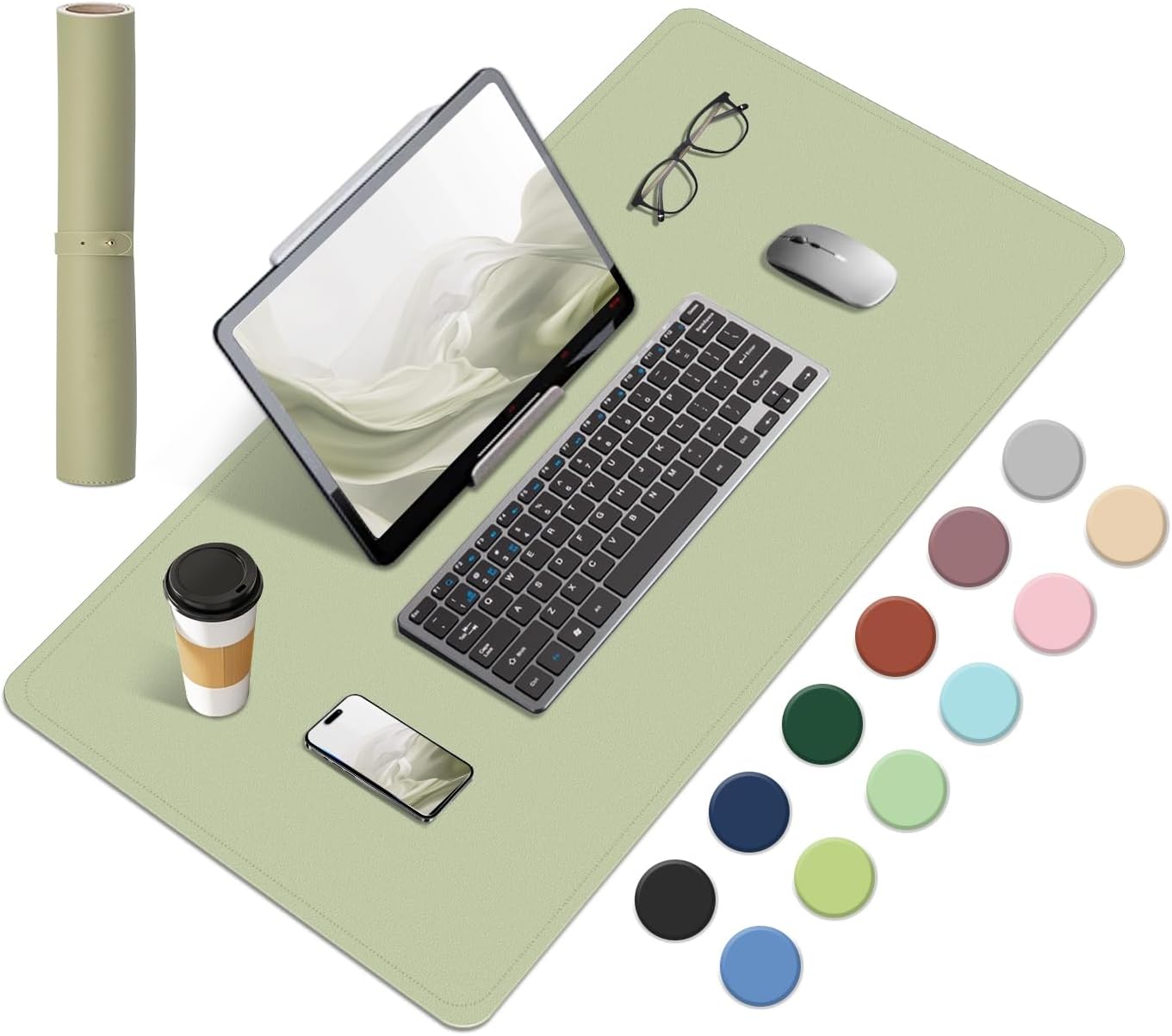 Non Slip Desk Mat, 31.5" x 15.7" PU Leather Desk Pad, Cork Desk Mat for Desktop, Desk Pad for Keyboard and Mouse, Ideal for Office and Home, Black