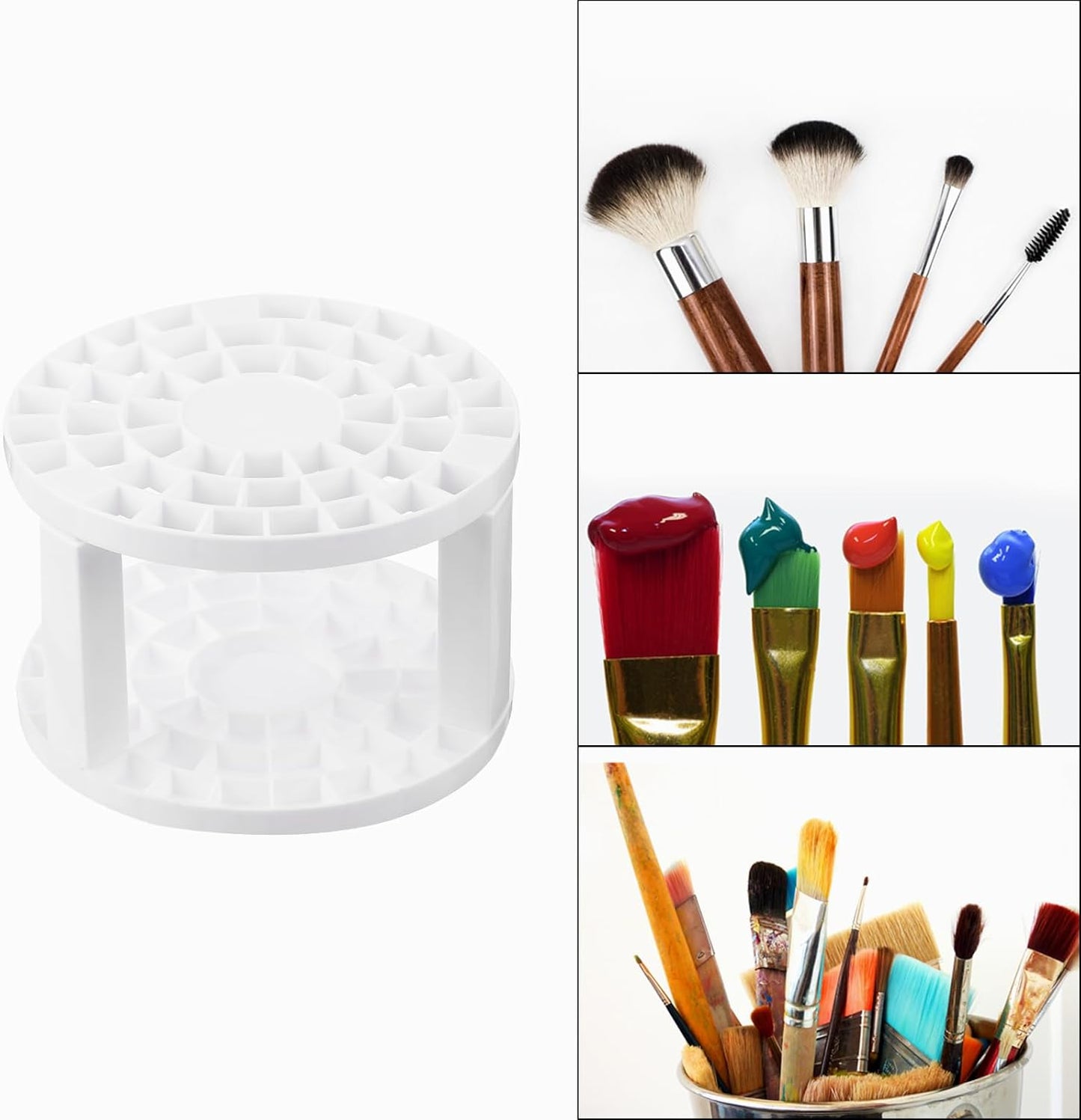 PATIKIL 1pcs White Minimalist Plastic Paint Brush Holder, 49 Holes Round Artist Desk Makeup Pencil Organizer