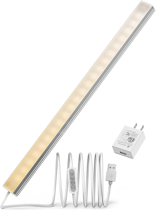 ASOKO LED Under Cabinet Lighting USB Plug-in, Dimmable, 3 Color Temperature, 14.5 in, Under Counter Lights for Kitchen,Shelf,Cupboard, Under Desk Monitor Light Bar (Sliver, 14.5 inch-2 Pack)