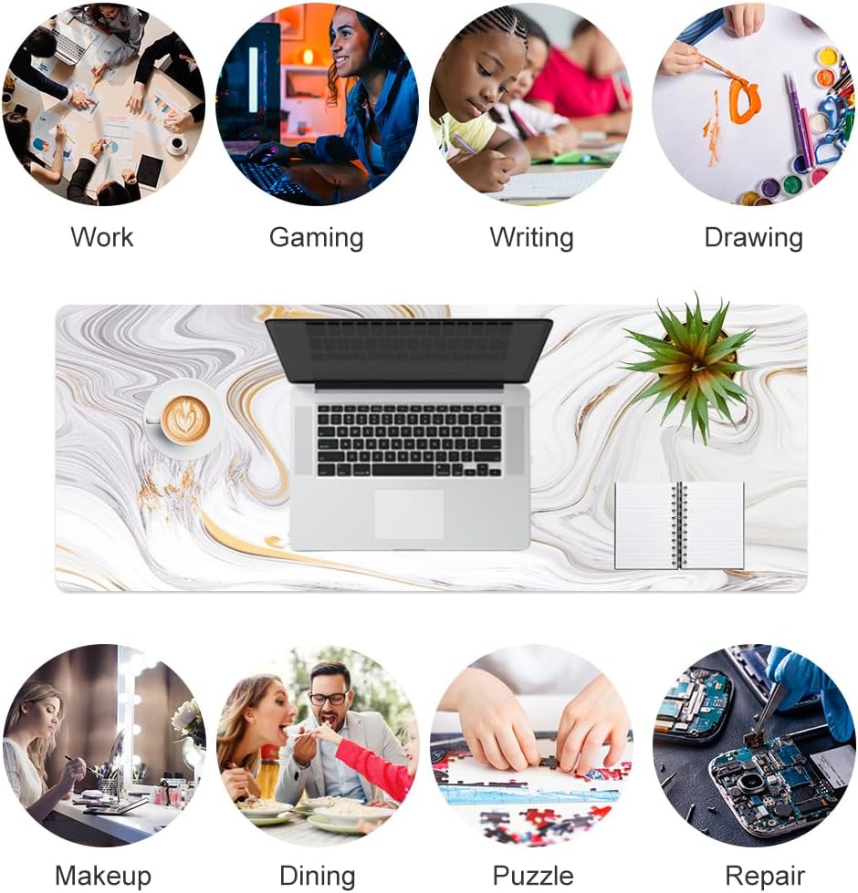 QIYI Large Mouse Pad, Cute Pink Desk Mat for Desktop, Women Girls PU Leather Desk Pad Waterproof Gaming Mousepad, Rose Gold Marble Computer Protector Writing Pad for School Office Home 31.5" x 15.7"