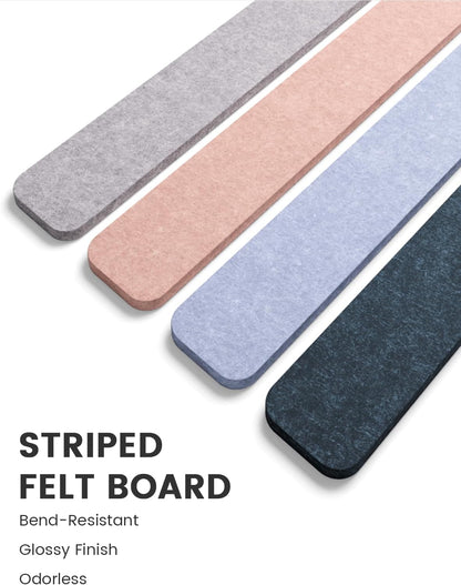 Fluxynara Cork Board Alternative Felt Strip Board 8-Pack 13"x2", Office Pin Board with 50 Push Pins, Adhesive Install for Bedroom Door & Home Office(Linen Dusk)