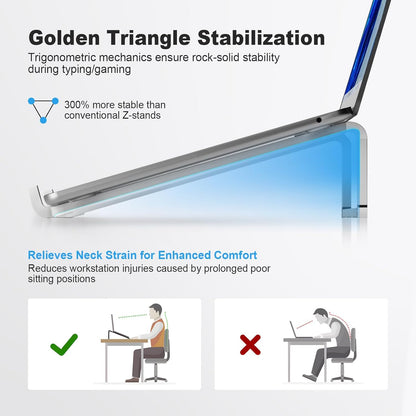 TENOC Foldable Laptop Stand for Desk, Universal Laptop Riser Ventilated Holder Mount Compatible with MacBook, Notebook, ASUS, Acer and More, Silver