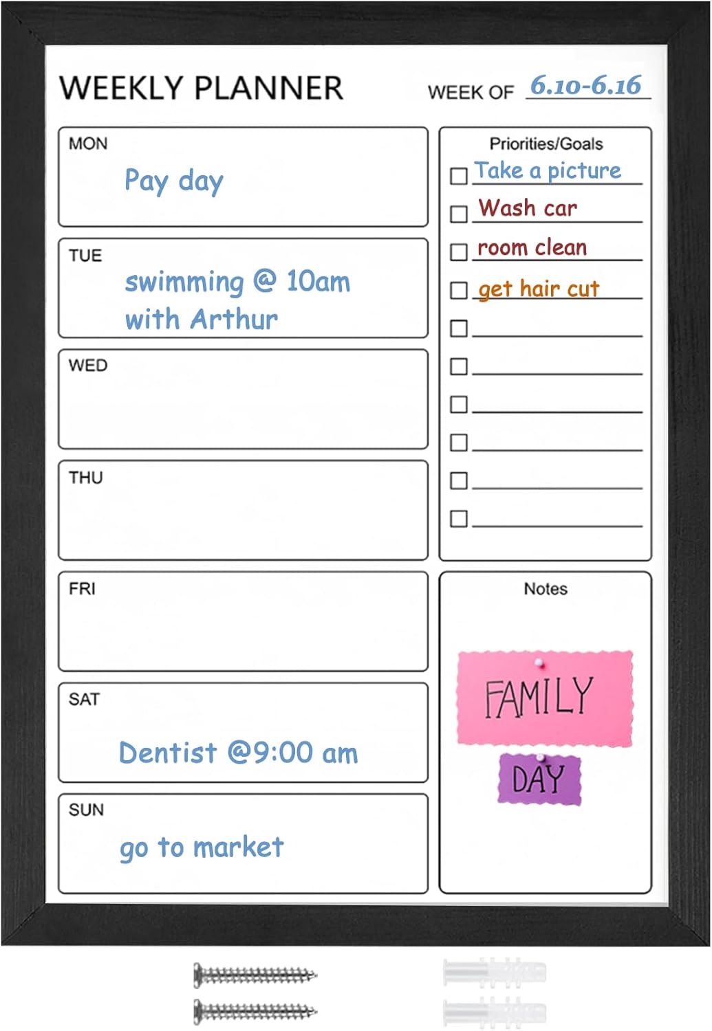 Dry Erase White Board Weekly Calendar Board, Magnetic Whiteboard for Wall,13“x17 Solid Wood Rustic Brown Framed Message Board, Planner Board for Office, Home, School(Weekly-BB-RB-3343)