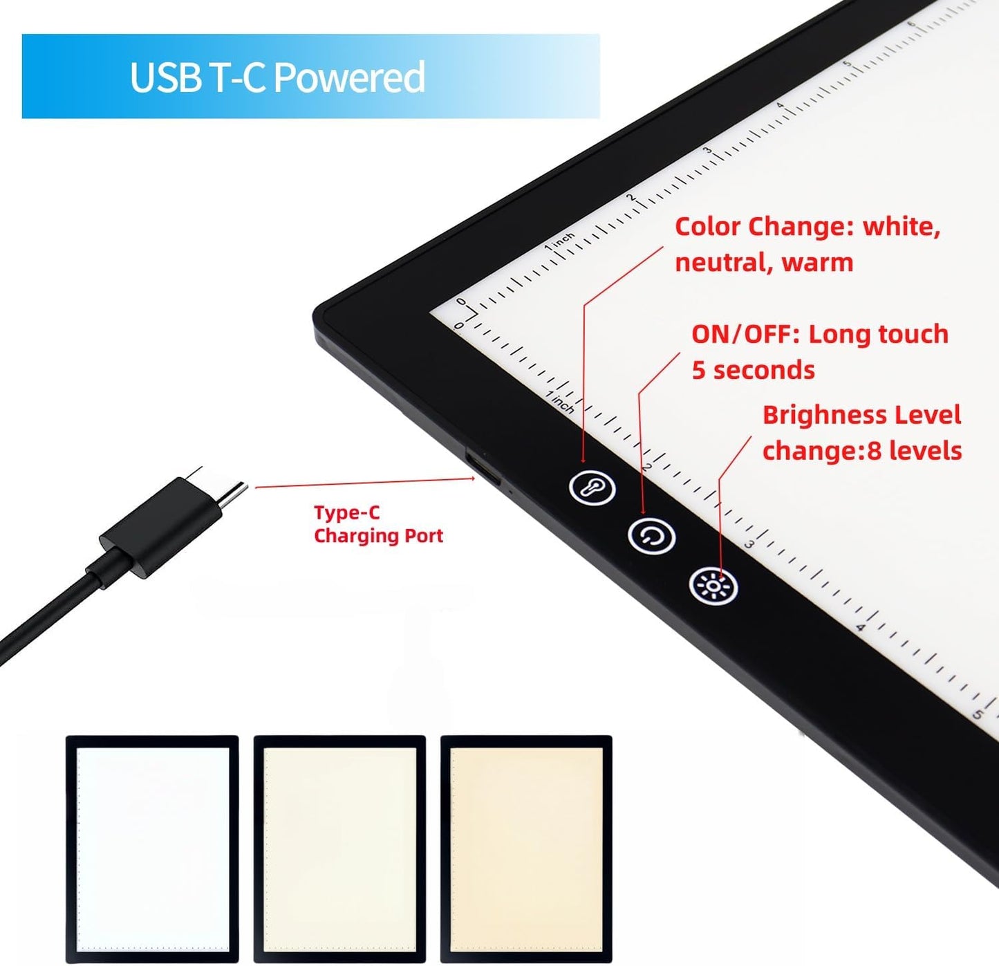 Large A2 LED Light Pad for Diamond Art Painting & Tracing, USB-Powered Light Board with 3 Brightness Levels - Includes Clips & Painting DIY Tools Kit