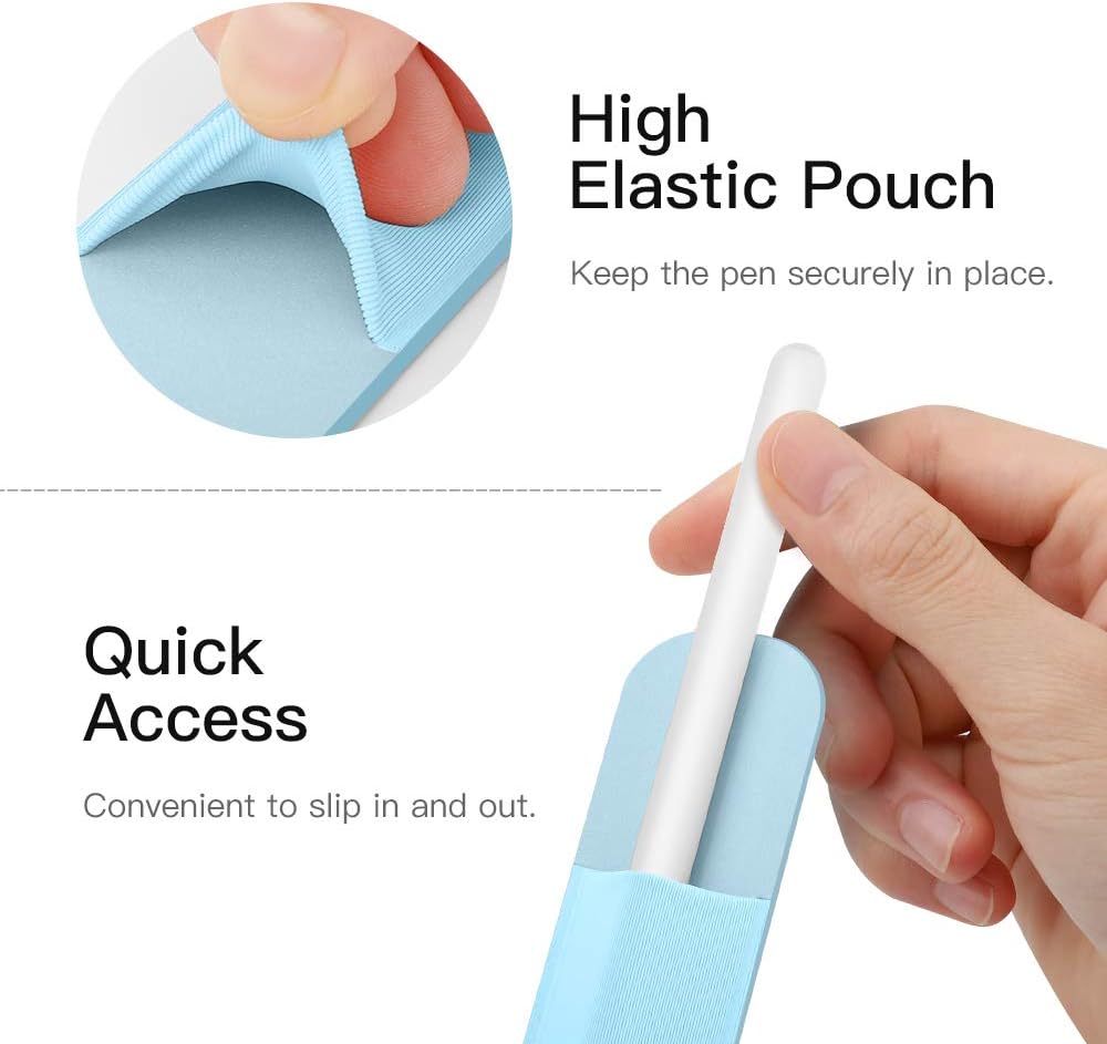 MoKo Pencil Holder Sticker Fit Apple Pencil Pro, Apple Pencil (USB-C), iPencil 1st/2nd Generation, Elastic Pencil Pocket Pouch Adhesive Sleeve Attached to iPad Case for Stylus Pens,Black
