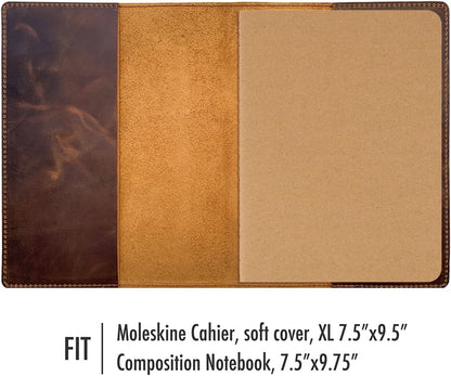 Fan&Ran Genuine Leather Journal Cover for Field Notes Notebooks, Moleskine Cahier Journal Pocket 3.5 x 5.5 Inches, Bourbon Brown