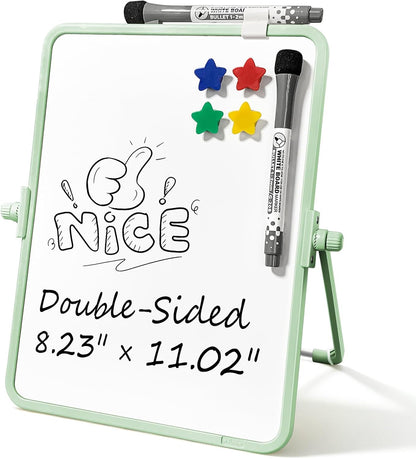 Colorful Dry Erase White Board 8.3x11in, Magnetic Desktop Board with Stand, 2 Markers (Eraser Head), 4 Magnets - Double-Sided Easel for Daily Planning, Memo, Office/Home/School (Blue)