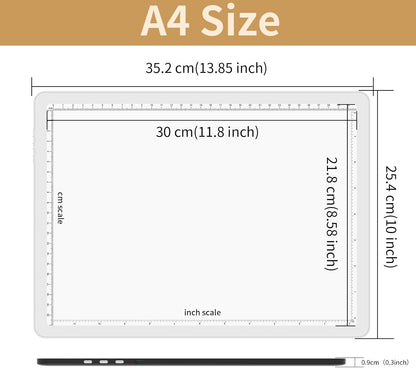 YINGWOND Rechargeable A4 Light Box for Tracing,Ultra-Thin 9000LUX Super Bright Wireless Light Pad with Adjustable Brightness Color,13.9x10 in Light Board for Diamond Painting Drawing Sketching