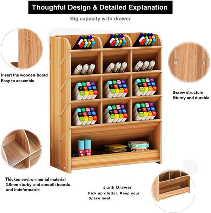 Marbrasse Wooden Desk Stationary Organizer, Multi-Functional Pen Holder, Storage Rack for School Home Office Art Supplie (B16-Cherry Color)