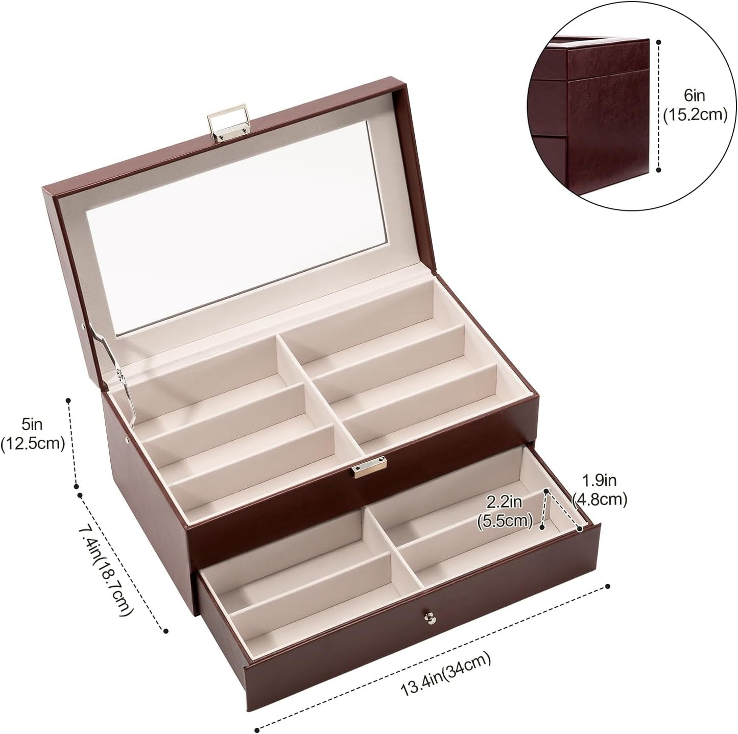ProCase 3-layer Sunglasses Storage Organizer, 18 Slots Leather Sunglass Box Multiple Pairs Eyeglass Cases Eye Glass Eyewear Display Holder for Men Women, Valentine's Day Gift -Black