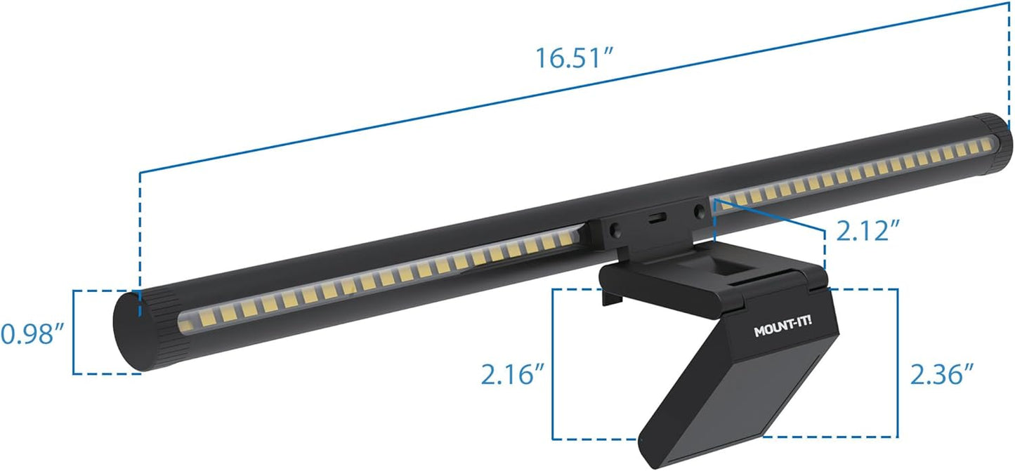 Mount-It! Monitor Light Bar, USB-Powered LED Lamp with Stepless Dimming and Adjustable Color Temperature, Eye-Caring Desk Light for Home, Office, and Gaming, Dual Light Modes, Space-Saving Design