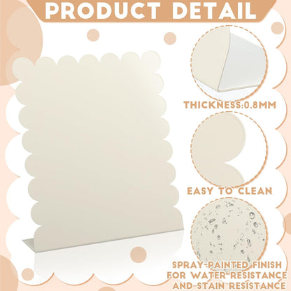 Gueevin 2 Pcs Magnet Board Standing Magnetic Metal Board for Desk and Wall Scalloped Magnetic Display Stand for Memos Photos and Documents Home Office School Desk Storage Decoration(White,Medium)