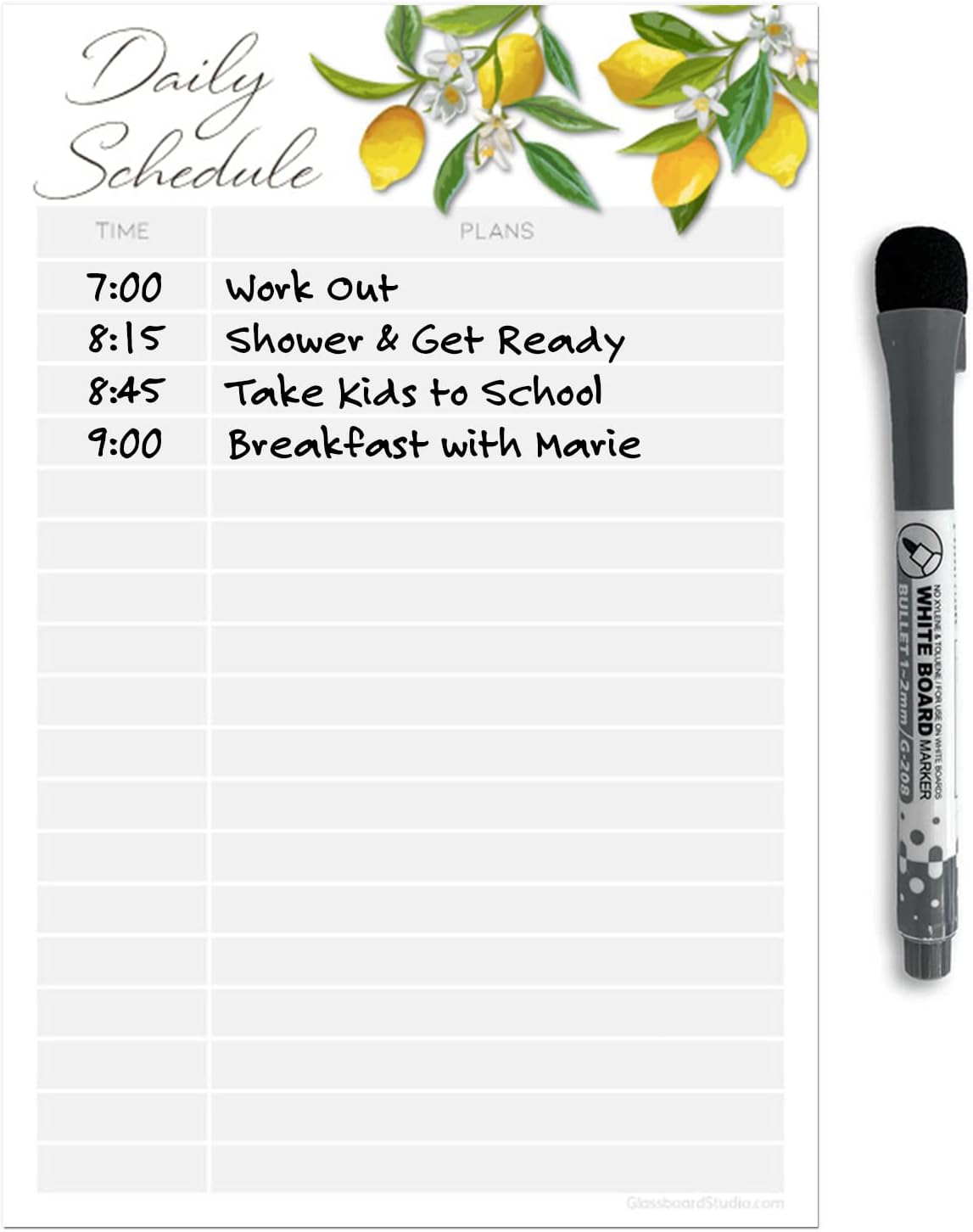 Dry Erase Daily Schedule Planner Sticker Decal by Glassboard Studio | Removable & Reusable | Magnetic Fine-Tip Marker Included (9 x 12 inches, White)