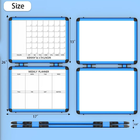 4 Sided Foldable Whiteboards Calendar, 17"x13" Desktop Whiteboard, Integrating with Monthly and Weekly Planner, Multi-Functional Whiteboard Suitable for Home, School and Office.