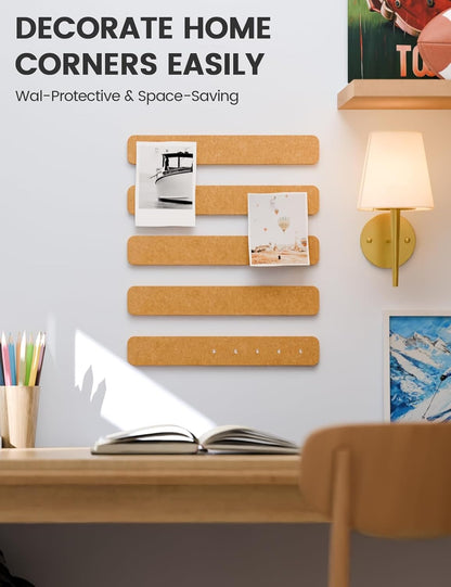 Fluxynara Cork Board Alternative Felt Strip Board 8-Pack 13"x2", Office Pin Board with 50 Push Pins, Adhesive Install for Bedroom Door & Home Office(Linen Dusk)