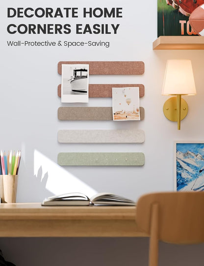 Fluxynara Cork Board Alternative Felt Strip Board 8-Pack 13"x2", Office Pin Board with 50 Push Pins, Adhesive Install for Bedroom Door & Home Office(Linen Dusk)