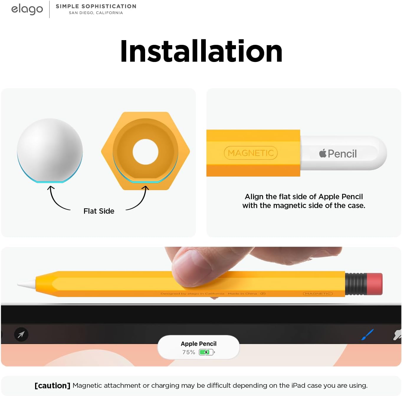 elago Compatible with Apple Pencil Pro Case & Apple Pencil 2nd Generation Case, Compatible with Magnetic Charging, Double Tap, Squeeze, Haptic (Must Read Installation Instructions) [Lovely Pink]