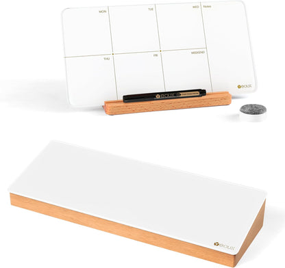 Yeoux Glass Dry Erase Board with Storage Box and Weekly to Do Whiteboard Combination
