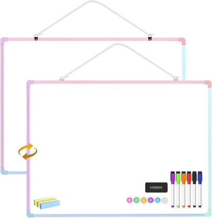 Small Dry Erase Board for Wall, 16" x 12" Double-Sided Hanging Whiteboard, Magnetic White Board with 4 Markers, 4 Magnets and 3 Mini Sticky Notes, Portable Whiteboard for Kids, School, Home, Office