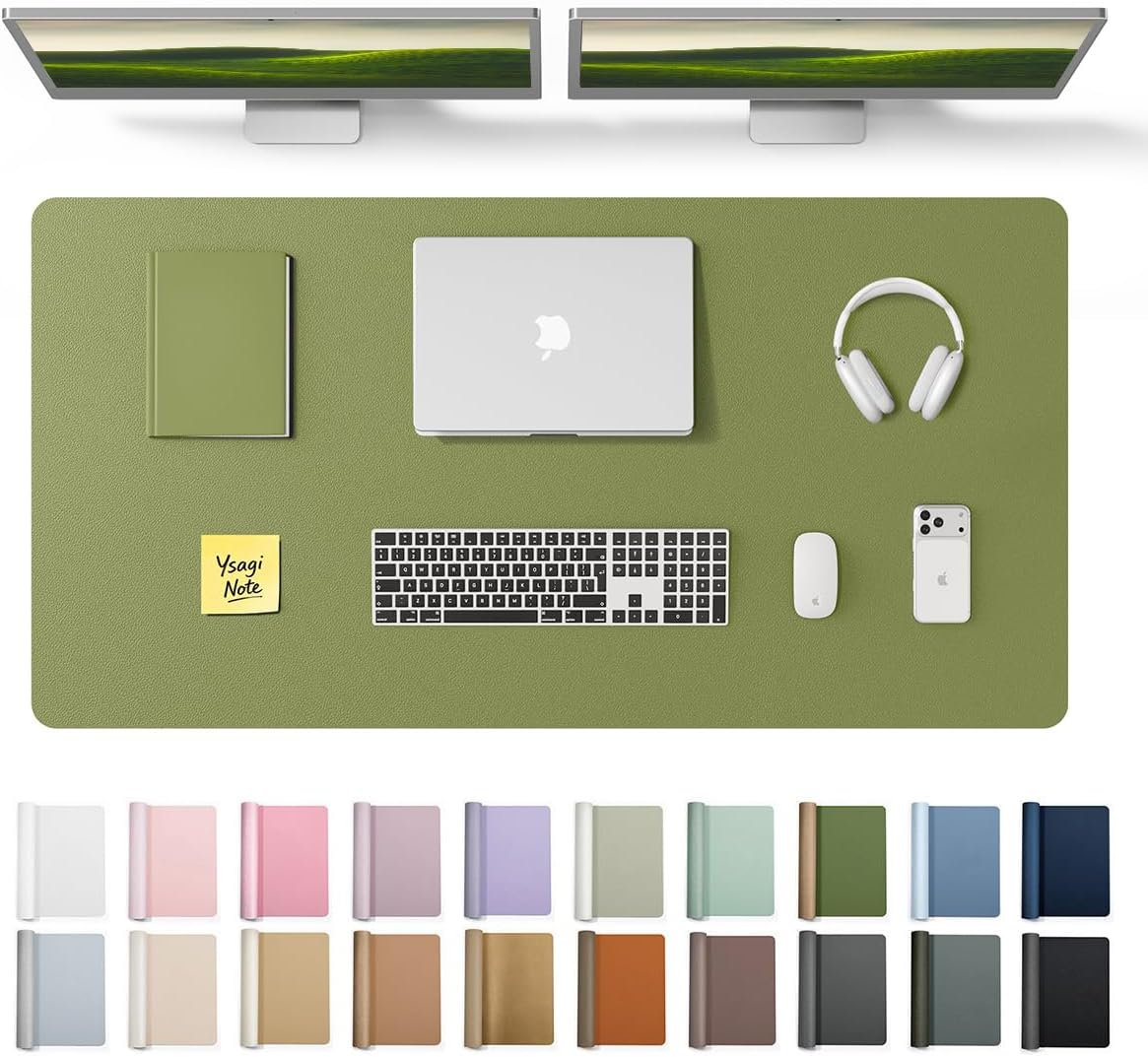 YSAGi Large Extended PU Leather Desk Pad Protector – Non-Slip Waterproof Desk Mat for Office & Home, Easy Clean Mouse Pad & Laptop Writing Blotter 35.4"x17" Black - Colors A