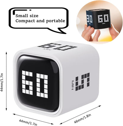 Rotating Digital Cube Timer with Gravity Sensor, 5/10/30/60 Min Preset & Custom Up to 99 Min, USB-C Rechargeable Stopwatch, Vibration Volume Mute Alert for Pomodoro Focus Study Kitchen (Black)