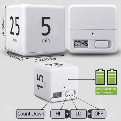 Cube Timer, Productivity Visual Timer 1/3/5/10 Minutes Preset, Desk Portable Rotating Multi Timers for ADHD Time Management Work Study Cooking Workout School