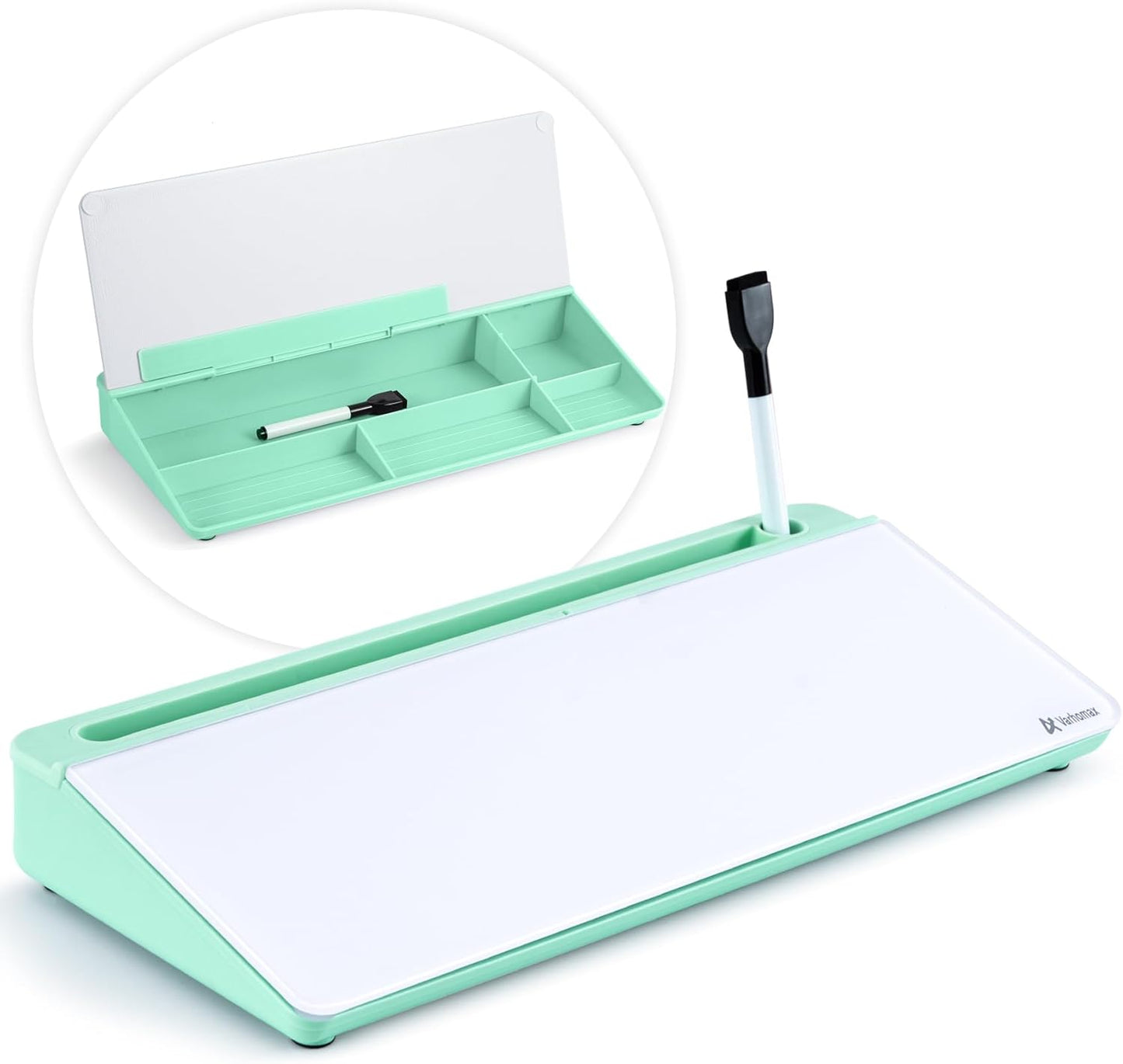 Varhomax Glass Weekly Planner Desk White Board, Desktop Calendar Whiteboard with Storage, to Do List Memo Caddy for Home Office and School Supplies, Black
