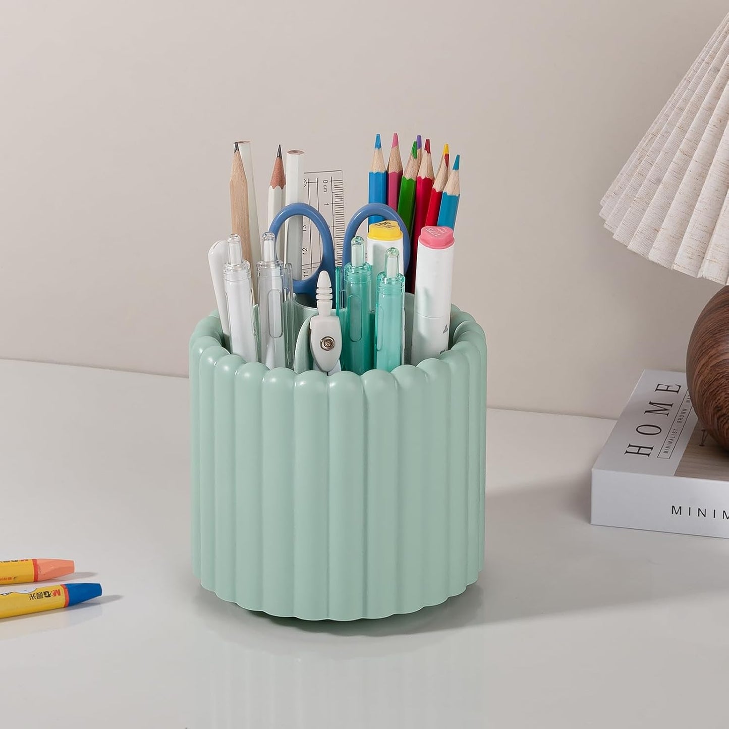 Anyoifax 360 Rotating Makeup Brush Holder 7 Slots Make Up Brush Organizer Removable Spinning Cosmetic Brushes Storage Pen Holder for Vanity, Dresser, Desk, White