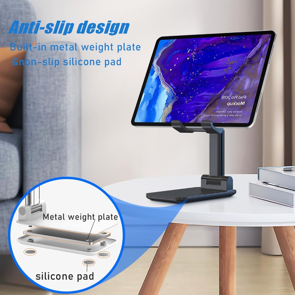 Phone Stand, PhoneHolder for Desk Anti-Slip Cute OfficeAccessories Forldable Cell PhoneHolder Compatible with iPhones, AllMobile Phones, White-Silver, Pro
