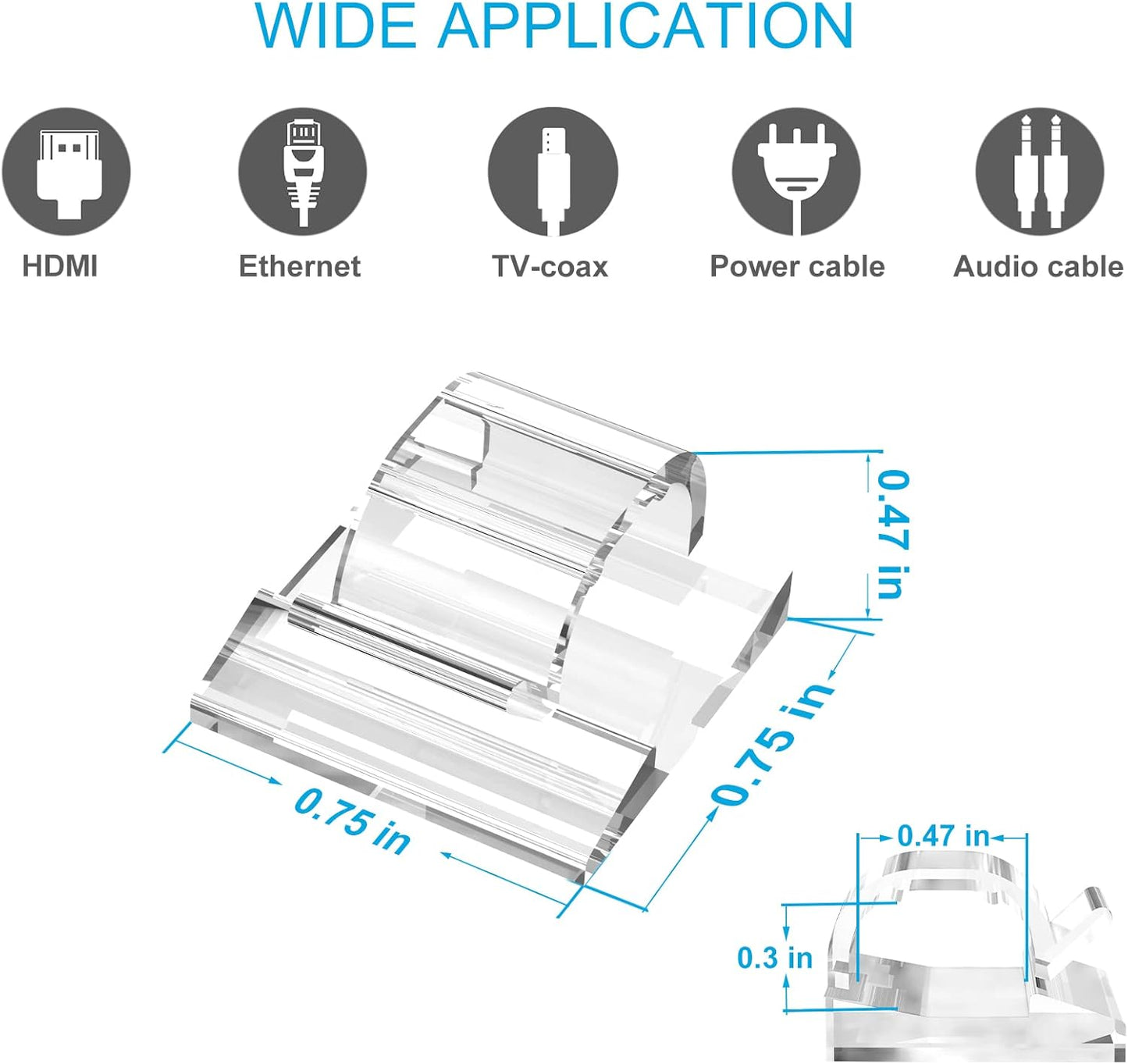 60 PCS Adhesive Cable Clips, Upgraded Wall Wire Clips for Cable Management, Strong Cord Clips Wire Holders for The Wall, Under Desk, Christmas Lights, Car, Dash Cam, Ethernet, Electric Wires Small