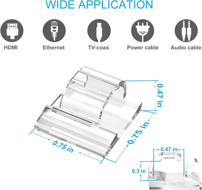 60 PCS Adhesive Cable Clips, Upgraded Wall Wire Clips for Cable Management, Strong Cord Clips Wire Holders for The Wall, Under Desk, Christmas Lights, Car, Dash Cam, Ethernet, Electric Wires Small