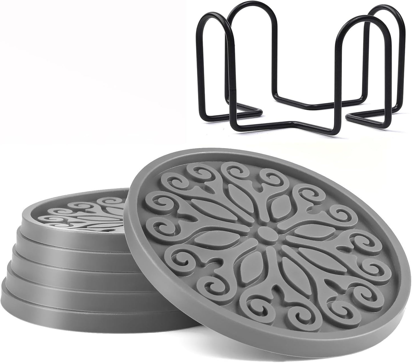 Silicone Coasters for Drinks,Resistant Reusable Drink Coasters-Great Gift for Birthday, Housewarming,Room Decor,Holiday Party (*2-Gray)