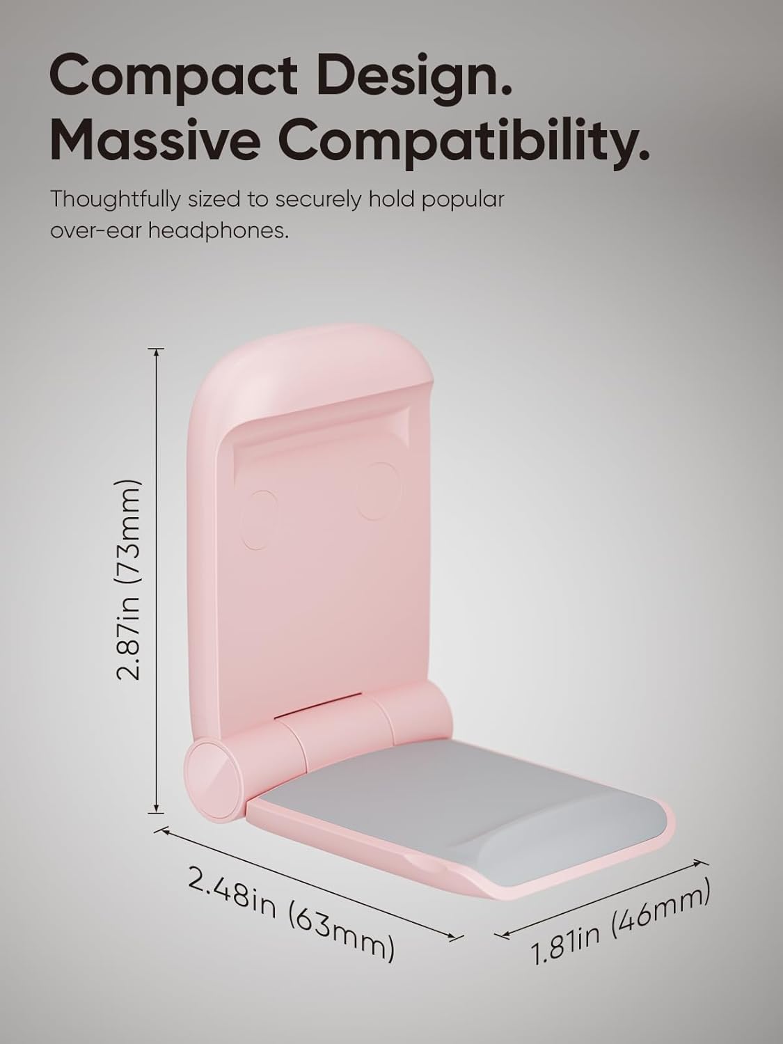 MAMUVIMO Headphone Stand, Headset Stand Foldable ＆ Sticky, Headphone Holder Hook Mount with Non-Slip Silicone, Adhesive Earphone Desk Hanger Clip Space-Saving for Airpods Max, All Earphones- Pink