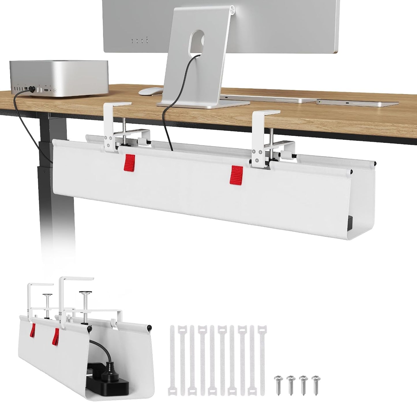 Univivi No Drill Under Desk Cable Management Tray, 36" Cord Organizer for Table, Clamp/Screw Mount Desk Cable Management, Premium Fabric Cable Management Tray for Office, Home