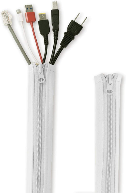 Flexible Cable Management Sleeve with Zipper - Extendable Cord Organizer System Wrap Wire Cable Cover Sleeve Holder, Keep Home & Office Clean Safe Protector for TV/Media, Beige, 39 Inches, 2 Pcs