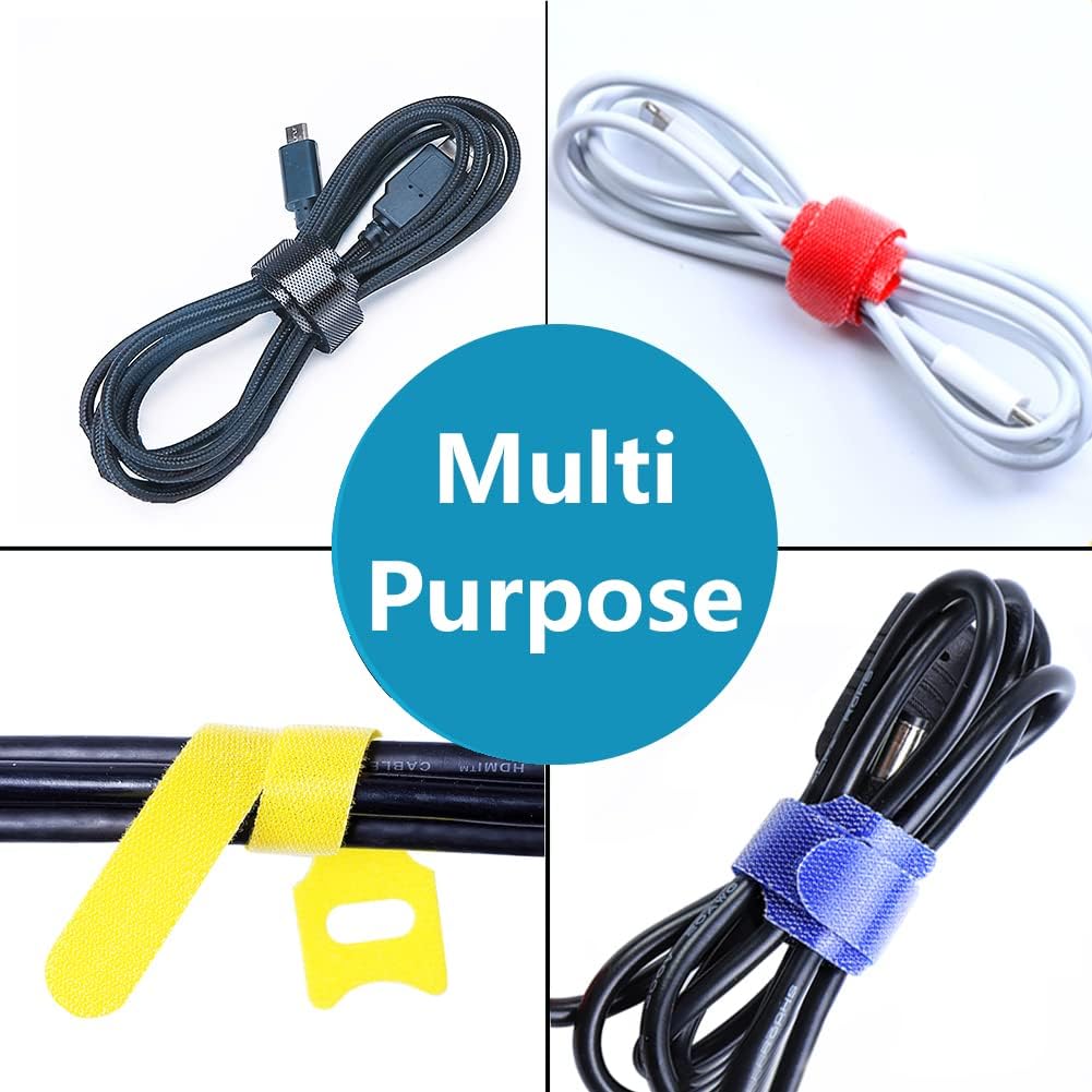 Cable Ties Reusable Black 50 Pack Cord Straps Hook and Loop Wire Wraps Keepers Clips Organizer Management Kit for tv pc Computer Charging Data Cables