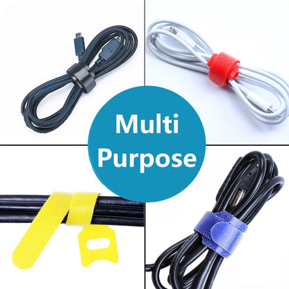 Cable Ties Reusable Black 50 Pack Cord Straps Hook and Loop Wire Wraps Keepers Clips Organizer Management Kit for tv pc Computer Charging Data Cables
