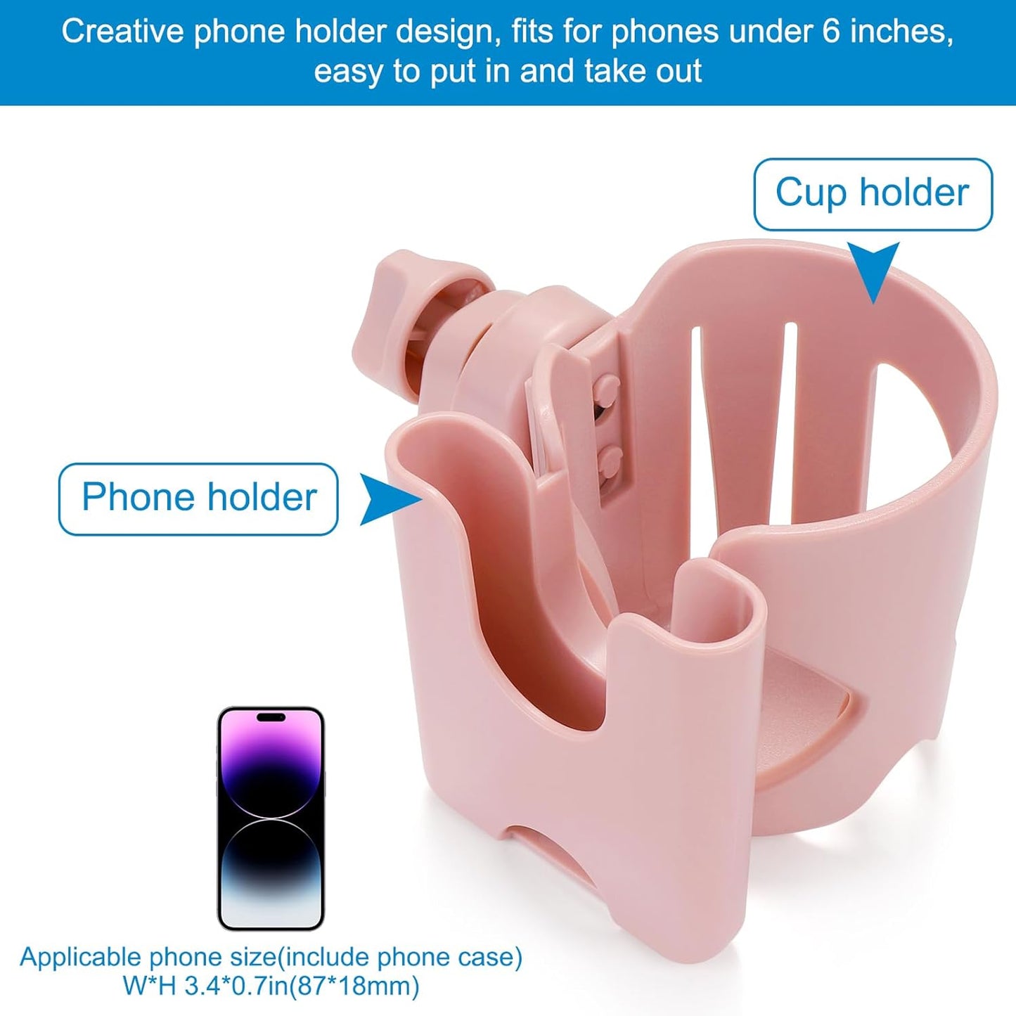 Accmor Stroller Cup Holder, Universal Cup Holder for Stroller Walker Bike, 360° Rotatable Large Caliber Designed Bottle Holder for Stroller, Bike, Wheelchair, Scooter