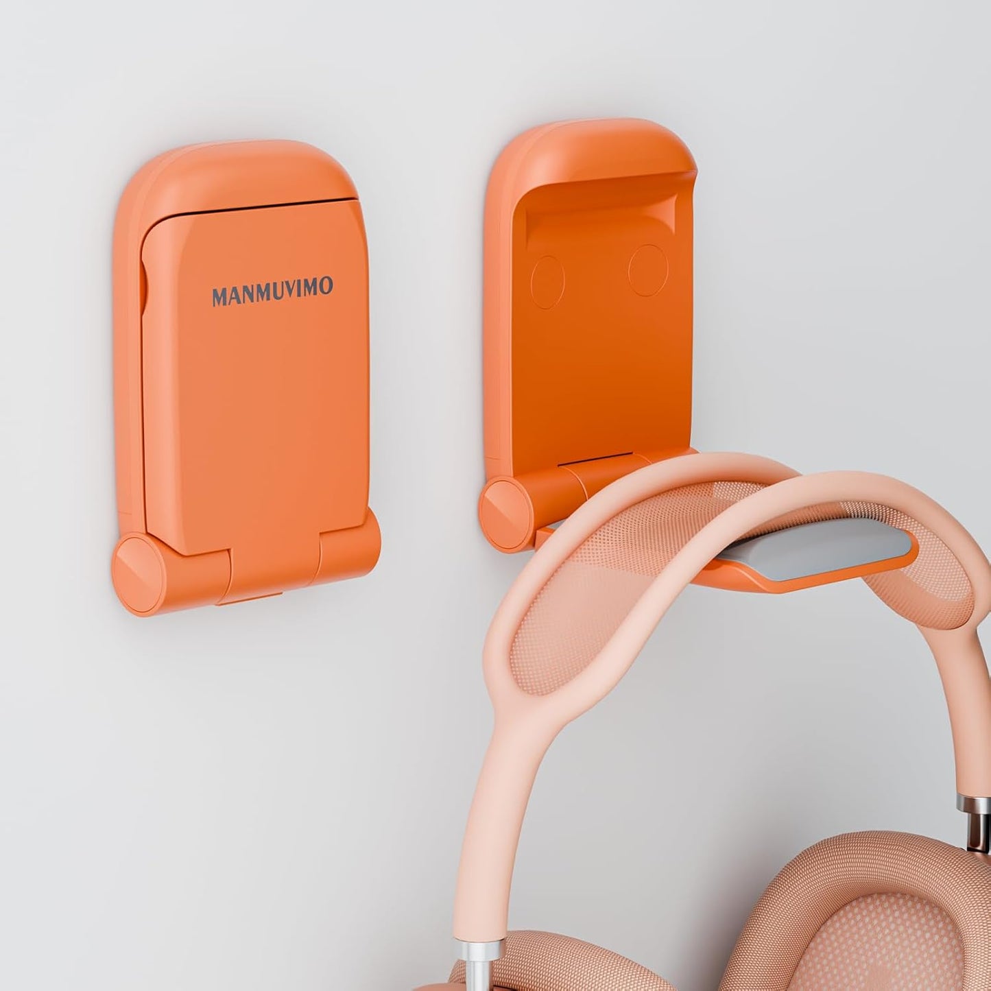 MAMUVIMO Headphone Stand, Headset Stand Foldable ＆ Sticky, Headphone Holder Hook Mount with Non-Slip Silicone, Adhesive Earphone Desk Hanger Clip Space-Saving for Airpods Max, All Earphones- Pink