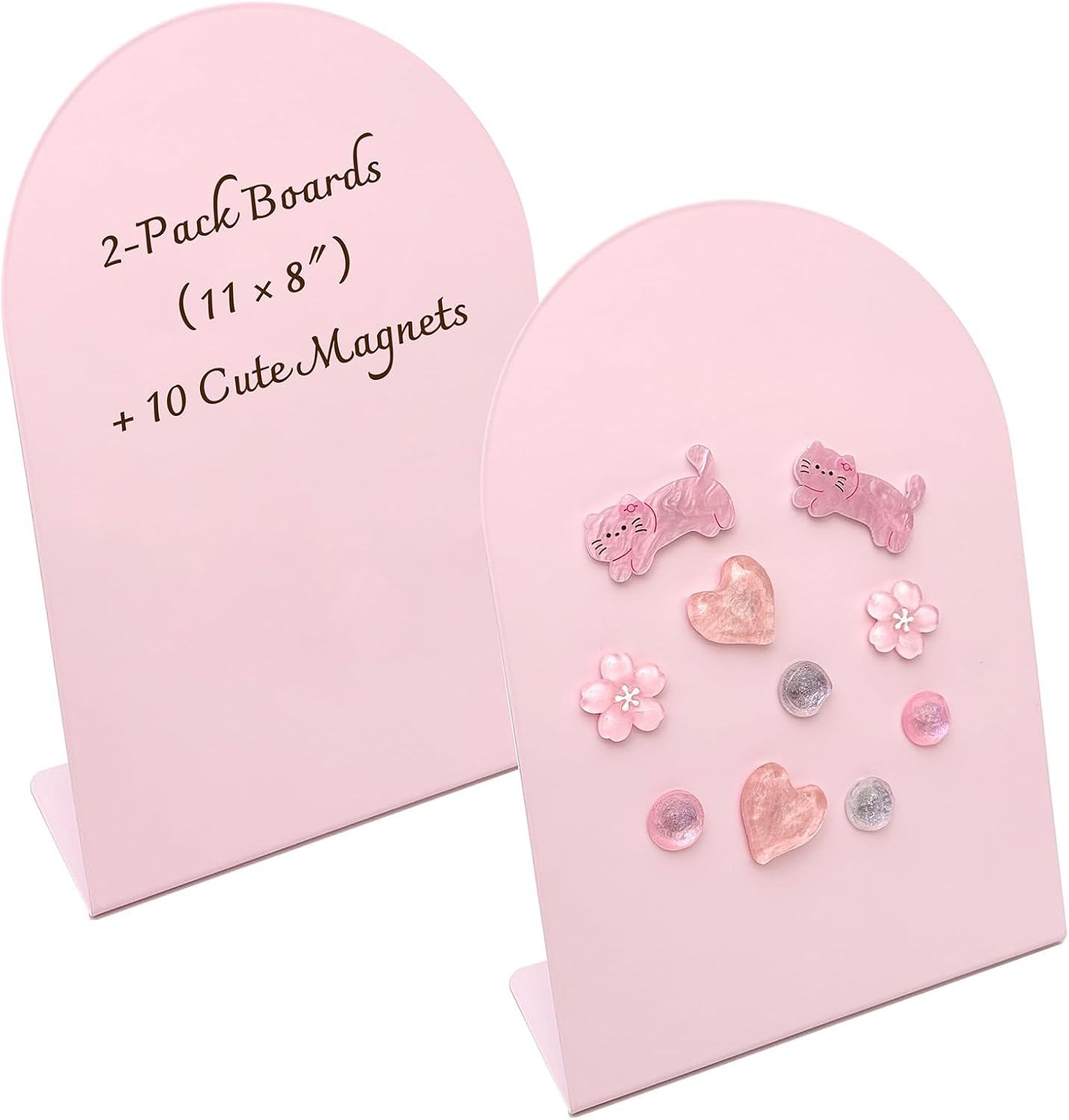 Pink Magnetic Board for Desk, 2 Pack 11×8 Inch Arch Metal Magnet Board with Stand, Memo & Photo Display, 10 Magnets Included, Desk Decor for Girls, Office & Dorm